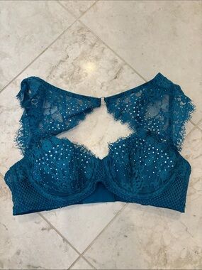 Victoria's Secret Teal Lace Underwire Bralette with Sparkle/Sequins